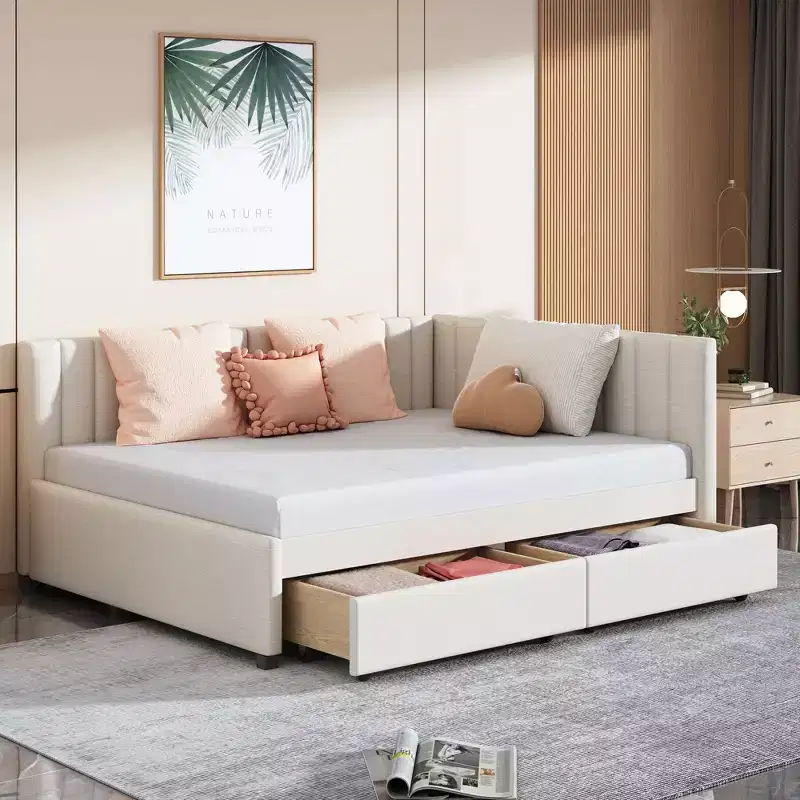 MDF Linen Upholstered Full Daybed with 2 Drawers 78.9