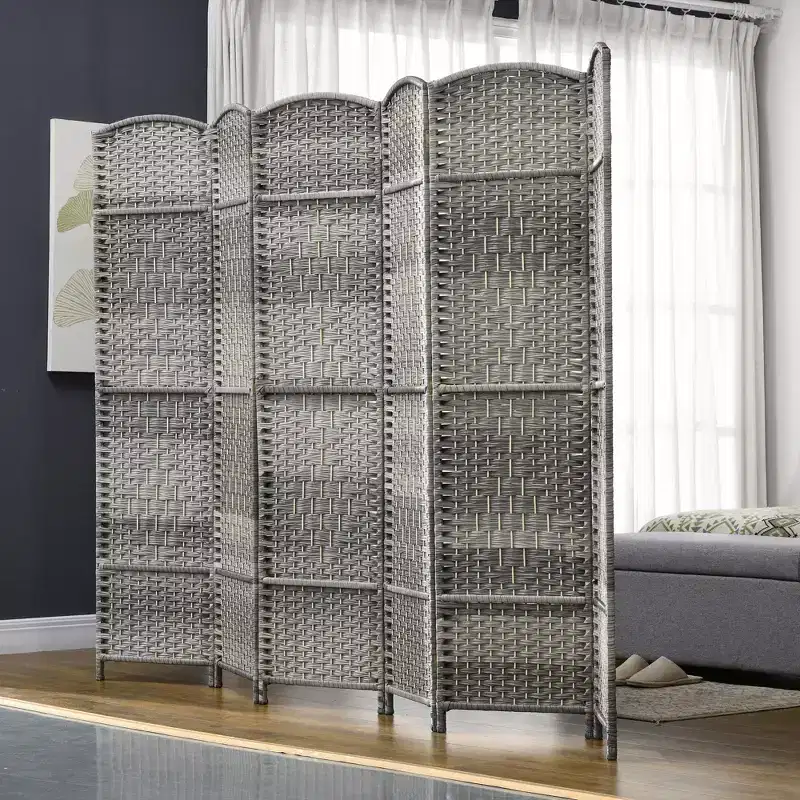 MAYEERTY 6 Panel Room Divider Folding Privacy Screen Hand Woven Freestanding Wall Partition for Home Office Mixed Gray