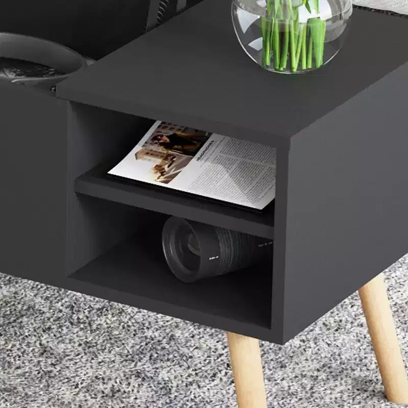 Light Gray Lift-top Coffee Table with Solid Wood Legs Hidden Compartment & Adjustable Storage Shelves