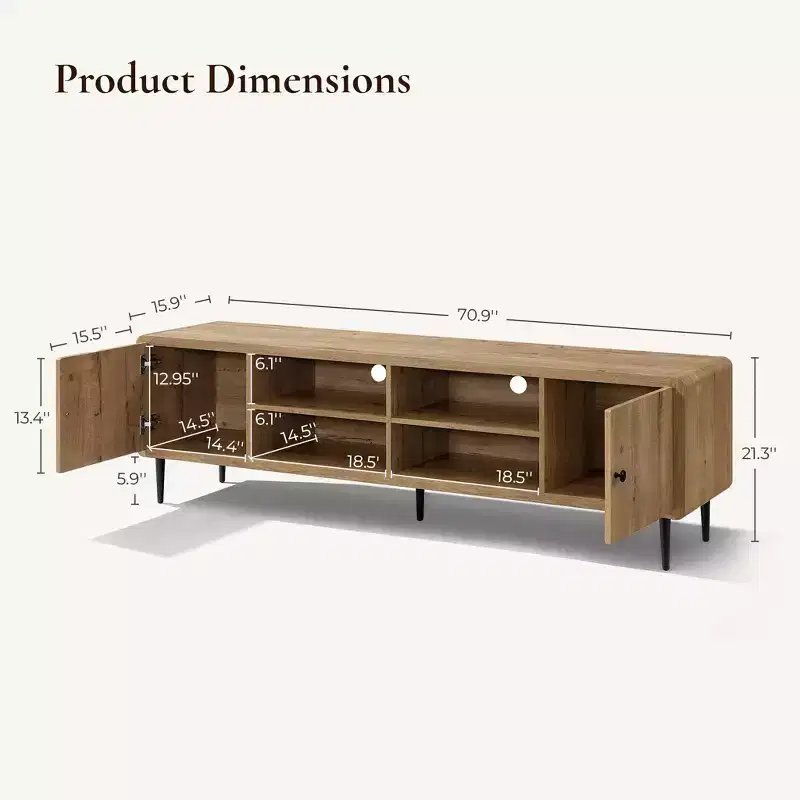 71 Oak TV Stand for TVs up to 75, Entertainment Center with Storage Brown