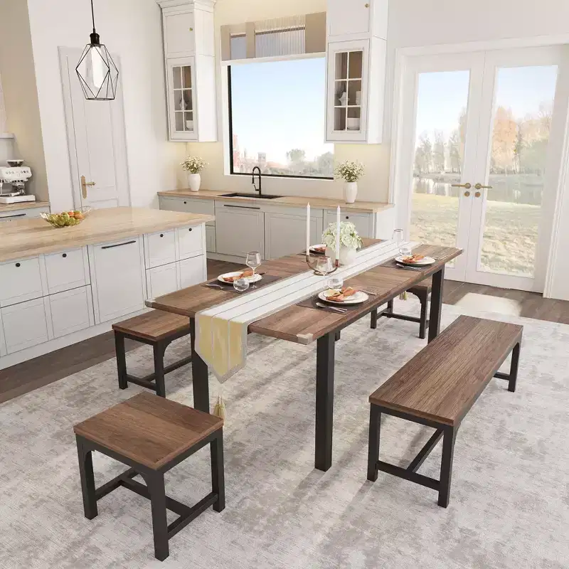 63 Large Extendable Dining Room Table Set, Ideal for Small Space, Set for 6-8