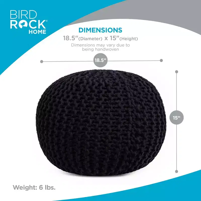 BirdRock Home Round Pouf Foot Stool Ottoman - Black