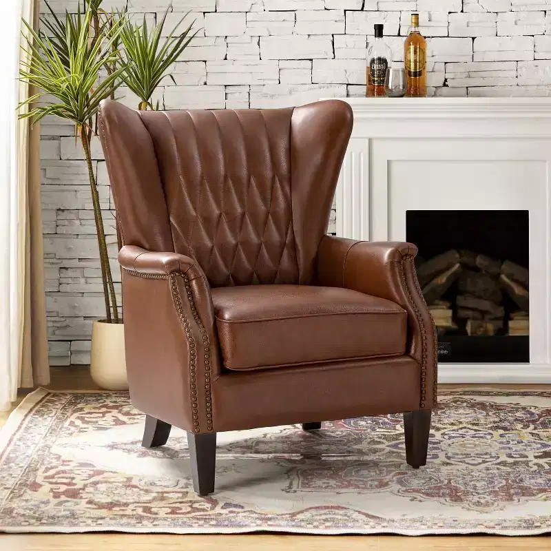 Valerius Genuine Leather Armchair with Nailhead Trims and Solid Wood Legs | HULALA HOME