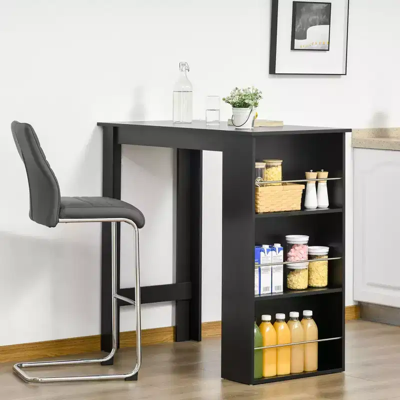 Modern Bar Table, Counter Height Dining Table with 3 Storage Shelves for Kitchen, Dining Room, Living Room