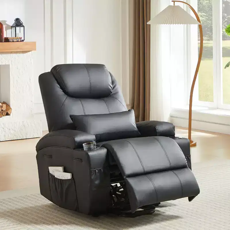 Bestier 34.6'' Electric Power Lift Asist Recliner Chair with Massage and Heat, Fax Leather Reclining Chair with Side Pockets & Cup Holders