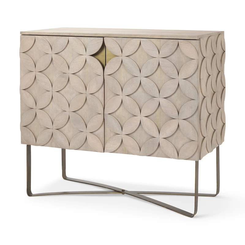 Excelsior Light Brown Solid Wood w/ Gold Iron Base & 2 Door Accent Cabinet