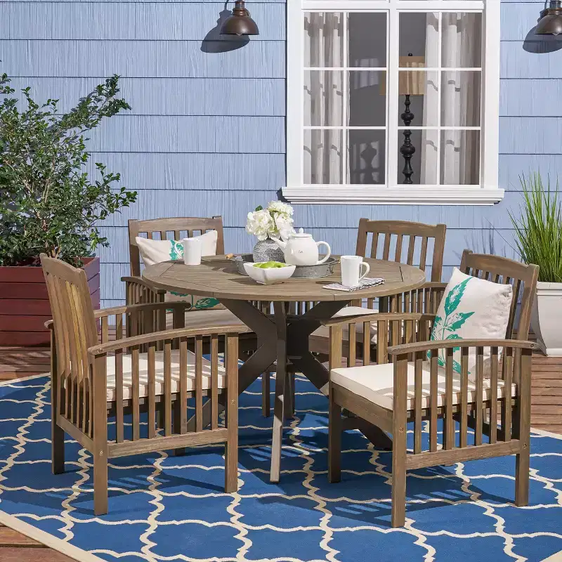 Christopher Knight Home Valence Outdoor Acacia Wood 5 Piece Dining Set with Water Resistant Cushion