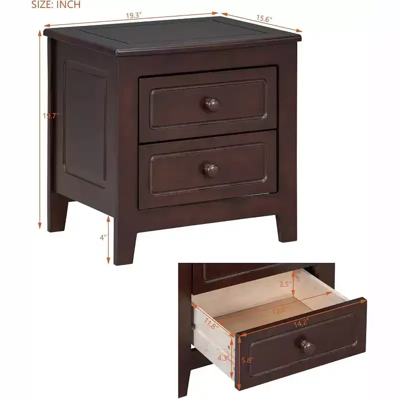 Mid Century Nightstand with 2 Storage Drawers, Retro Walnut Bedside End Table for Bedroom, Living Room, Office, Easy Assembly