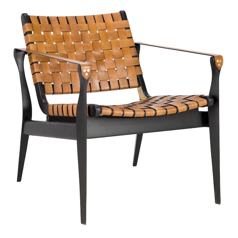 SAFAVIEH Couture Zenica Leather Safari Chair - 24.5 W x 30 L x 30 H - 25W x 30D x 30H