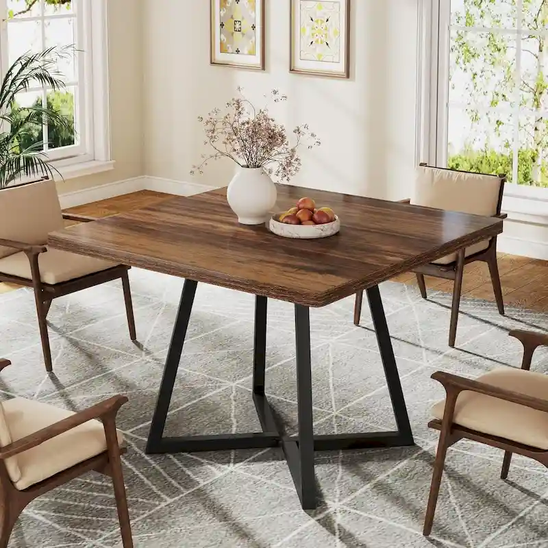 31.5 Inches Industrial Square Dinner Table with Metal Base