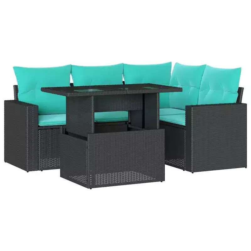 vidaXL Patio Sofa Set with Cushions and Table Outdoor 5 Piece Poly Rattan