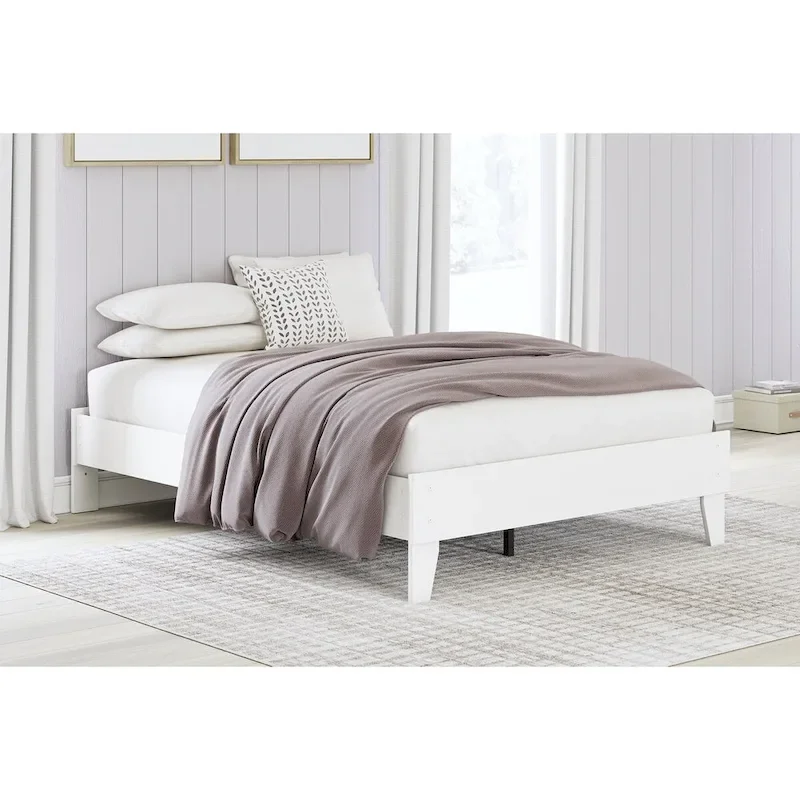 Full Platform Bed Frame – White, Scalloped Design, Low Profile, Coastal Farmhouse Style, Sleeps 1