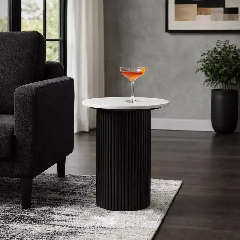 Contemporary Round Wood End and Side Table for Home Accent - Functional Night Stand or Bedside Drink Table for Bedroom and Room - 23, Black & White