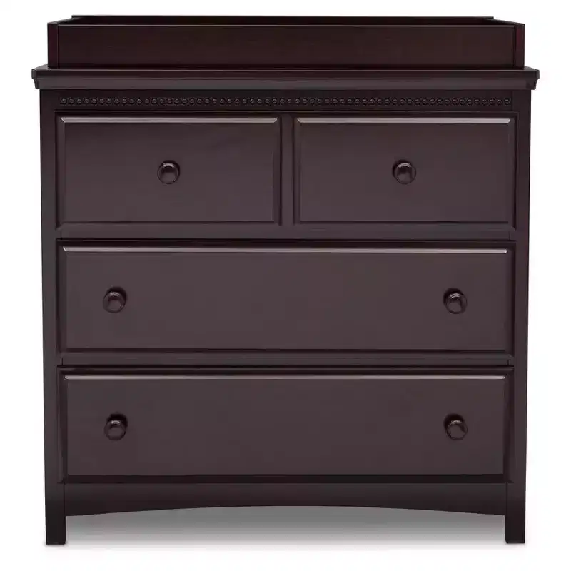3 Drawer Dresser with Changing Top and Interlocking Drawers, Dark Chocolate