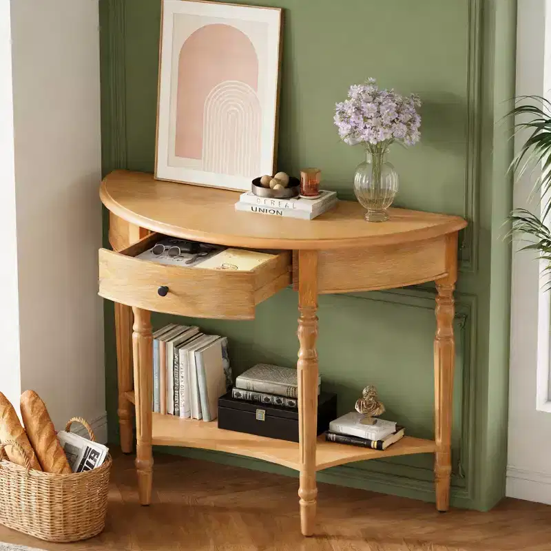 Luxystar Half Moon Console Table with Drawer and Shelf for Entryway and Living Room