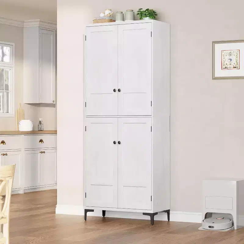 71 Farmhouse Tall Storage Cabinet, Adjustable Shelves & 4 Doors - Bathroom Pantry Organizer for Kitchen, Dining Room and office