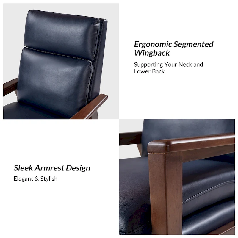 Patrick Mid-century Vegan Leather Solid Wood Recliner by HULALA HOME