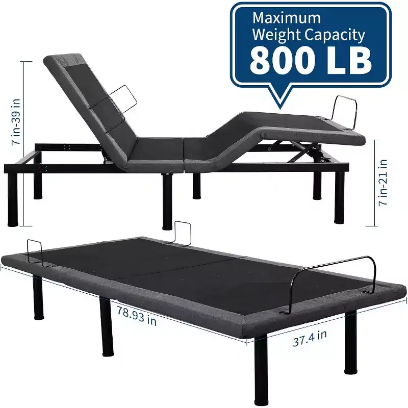 Adjustable Bed Frame with Massage, Head & Foot Incline, 2 Built-in USB Ports, LED Night Light, Wireless Remote, 4 Adjustable Legs, Black