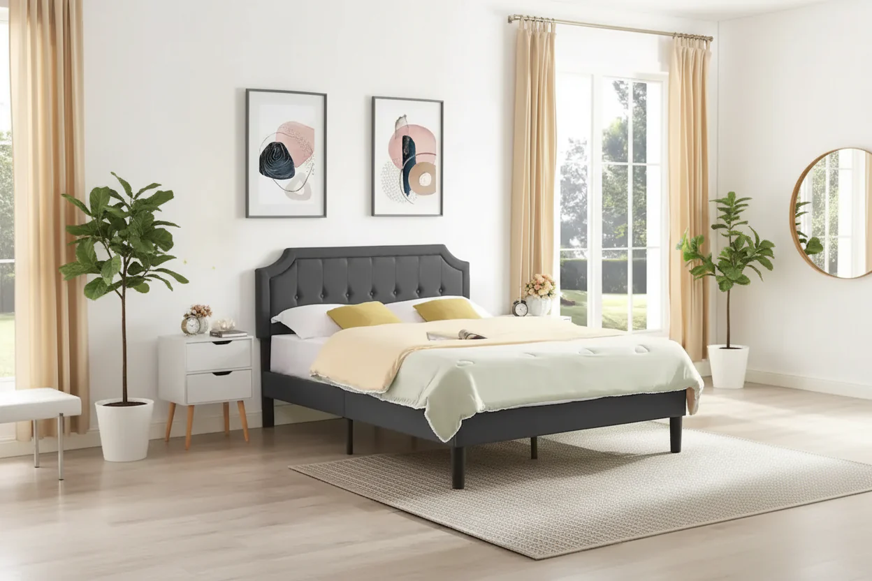 Javlergo Modern Upholstered Bed Frame with Height Adjustable Headboard, No Box Spring Needed
