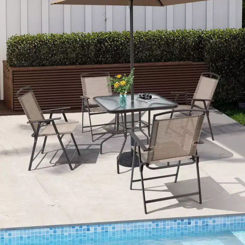 Crestlive Products 5 Piece Patio Dining Set with 4 Folding Chairs and Table Outdoor Dining Furniture with Square Glass Tabletop