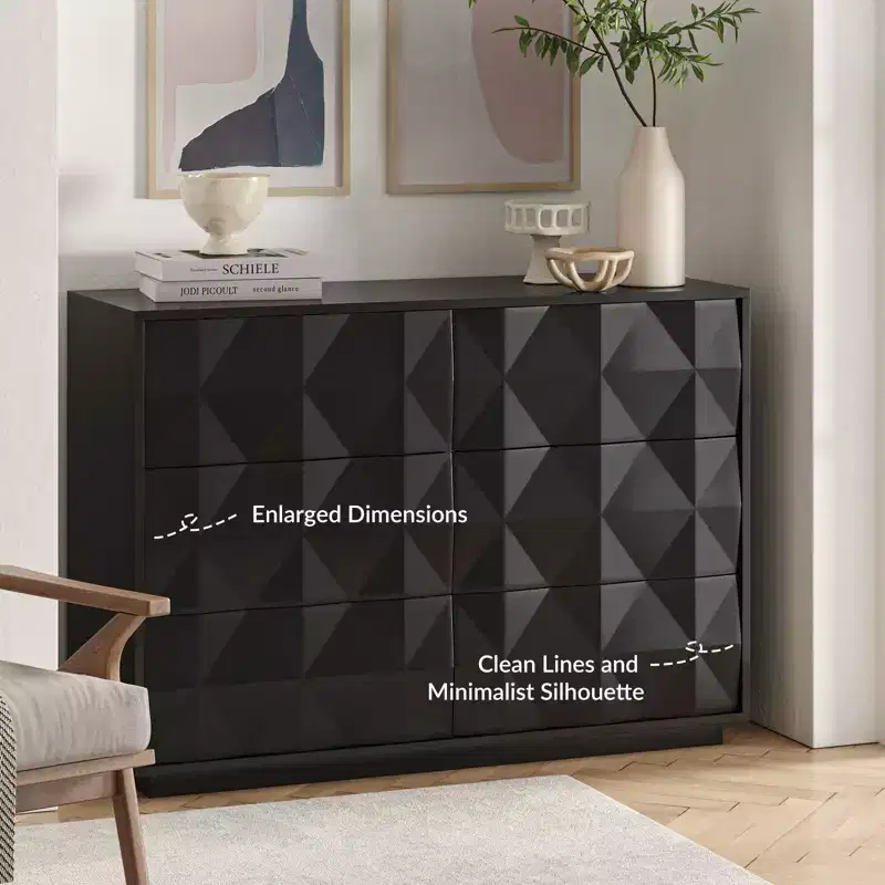 Randolf 6 - Drawer Dresser With Adjustable Feet| ART OF LIVING DESIGNS-BLACK