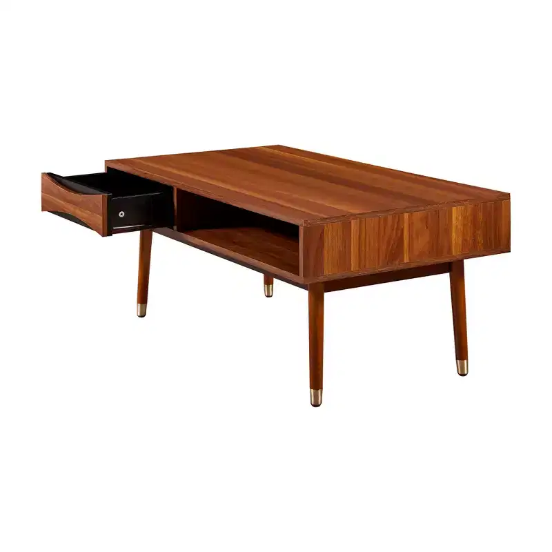 Dawson Mid-Century Modern Coffee Table with Drawer & Shelf