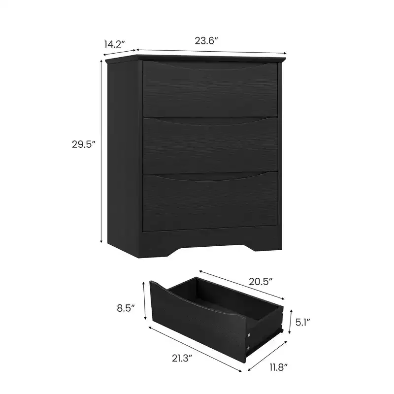 3 Drawer Dresser for Bedroom, 29.5 Tall Wooden Chest of Drawers, Small Dresser Nightstand, Clothes Storage Organizer for Bedroom, Hallway