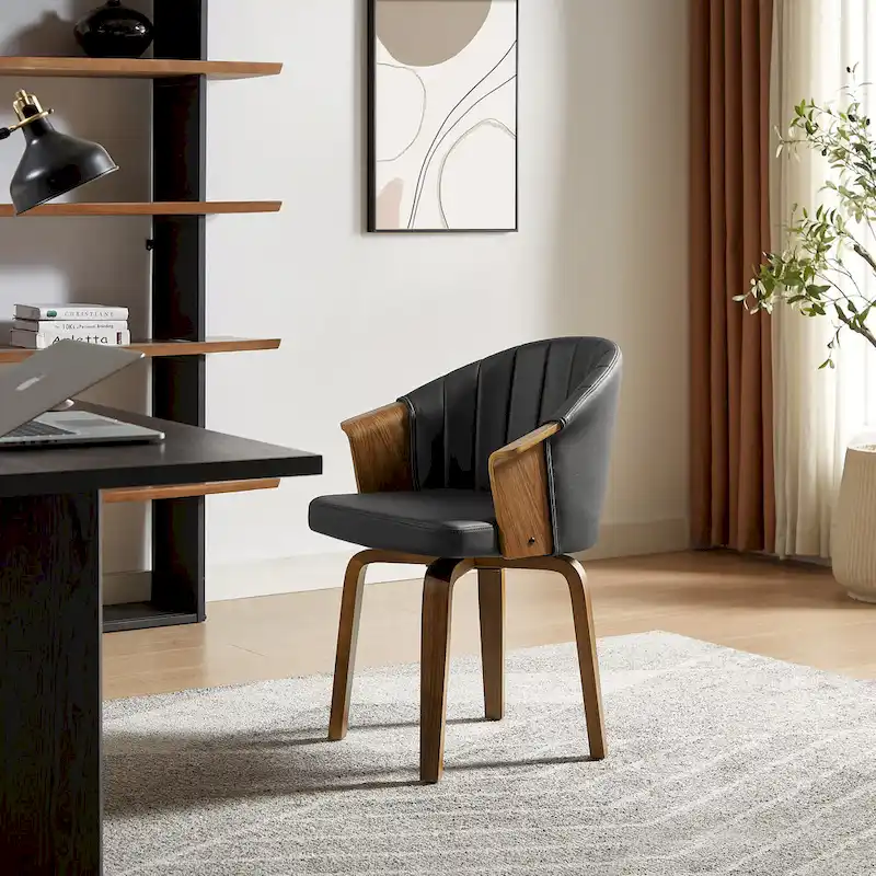 Art Leon Bentwood and PU Swivel Dining Chairs (Set of 2)
