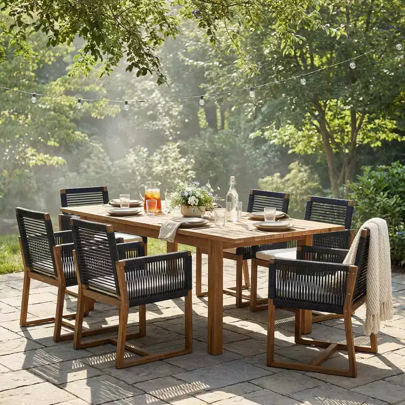 Christopher Knight Home Sarene Outdoor Rustic 7 Piece Acacia Wood Dining Set with Handwoven Cord