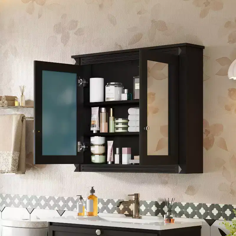 Wall Mounted Bathroom Storage Cabinet with 2 Mirrors and Adjustable Shelves