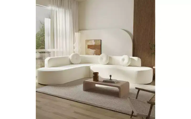 Whisen 122'' Extra Large Sectional Sofa, Elegant Fabric Upholstery Sofa Couch with Three Round Cushions , High-Resilience Foam