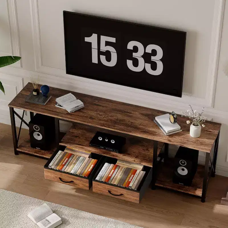 TV Stand with Fabric Drawers & Power Outlets, TV Console Entertainment Center with Open Shelves for 75/70/65 Inch TV,Suitable for Living Room,Bedroom