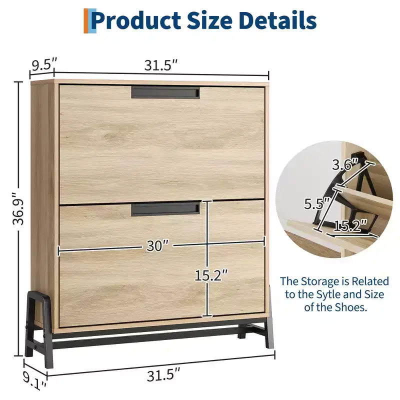 Narrow Shoe Cabinet  2 Flip-Drawer Storage Organizer with Metal Legs for Entryway/Hallway (Freestanding Design)
