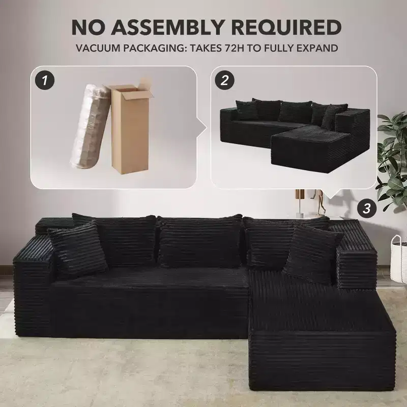106 Modular Cloud Sectional, 3-Seat L-Shape Sofa with Oversized Chaise, Memory-Foam Deep Seat, Tool-Free Setup