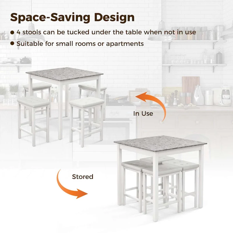 Costway 5 PCS Bar Table Set Square Dining Table & 4 PVC Leather