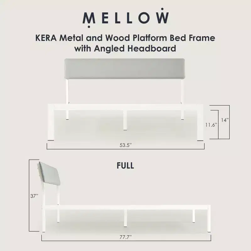 Mellow KERA Metal and Wood Platform Bed Frame with Angled Headboard