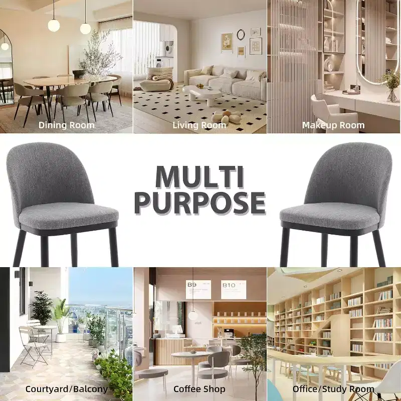 Dining Chairs Set of 2, Upholstered Kitchen Side Chairs with Curved Backrest, Armless Dining Chair