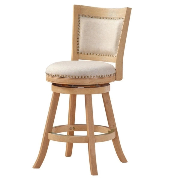 High Back Swivel Counter Stool with Linen Cushion and Wood Frame