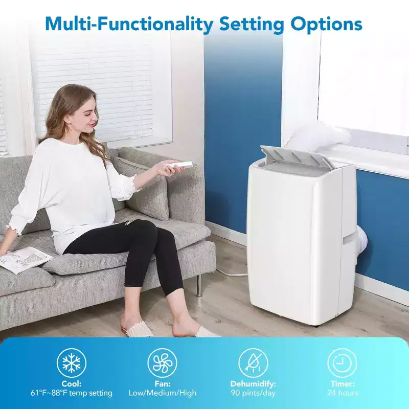 Portable Air Conditioner 14000Btu, Air Conditioner Floor Unit for Room 450-700 Sq Ft Air Conditioning, 4 in 1(Cool/Fan/Dry/Sleep),White