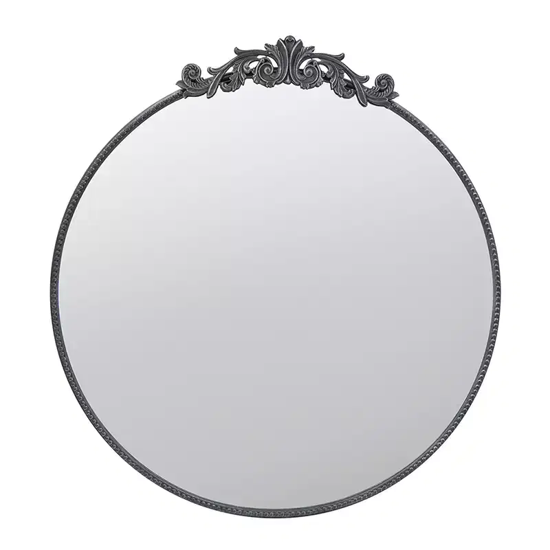 36 x 39 Inch Round Wall Mirror with Baroque Inspired Frame