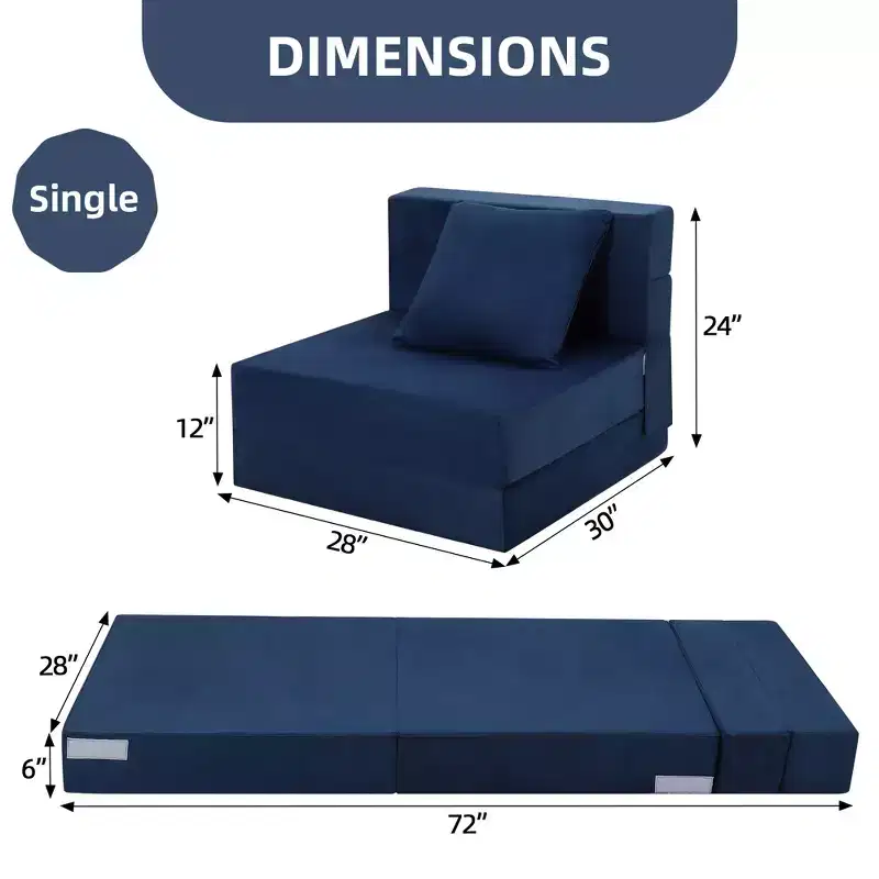 Folding Sofa Bed, Foldable Couch Bed with Pillow, Convertible Sleeper Mattress, Futon Floor Couch with Memory Foam Washable Cover, Single Size