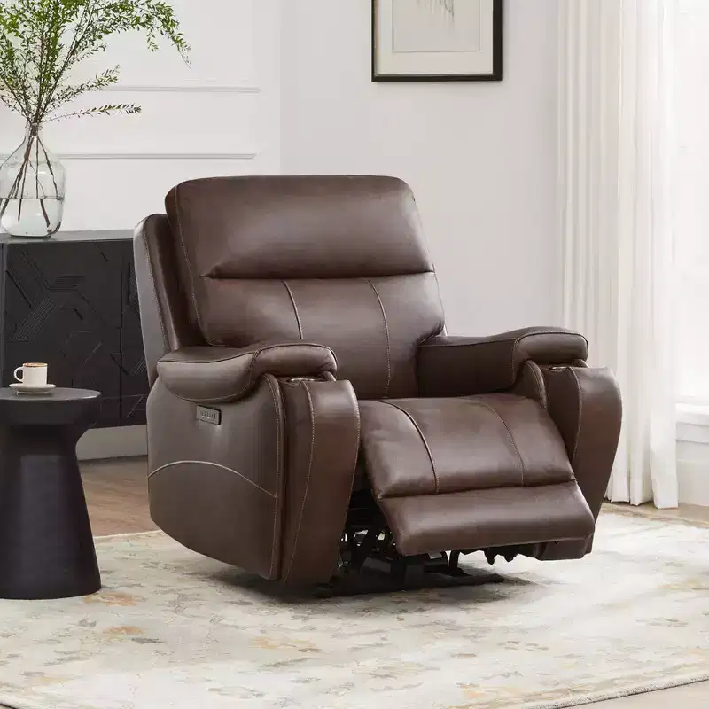 Spruce & Spring Genuine Leather Zero Gravity Power Recliner Chair with Charging Ports