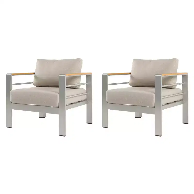 Christopher Knight Home Therone Patio Aluminum Club Chair with Cushions, Silver/Beige
