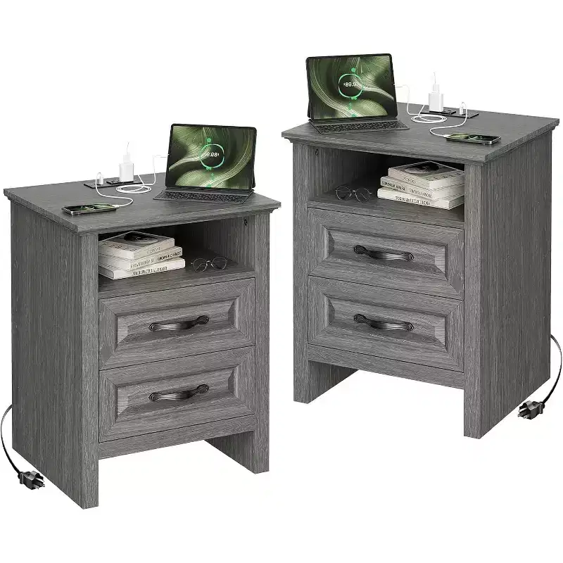 Farmhouse Nightstand with Charging Station, 18.9