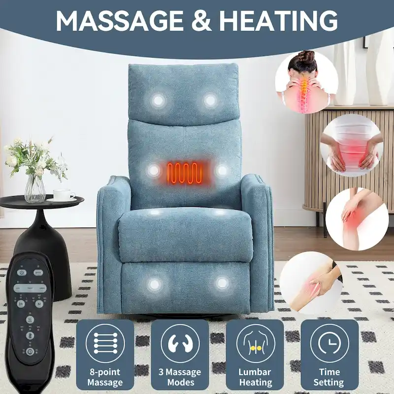 360 Swivel Rocker Recliner Chair with Massage and Lumbar Heating