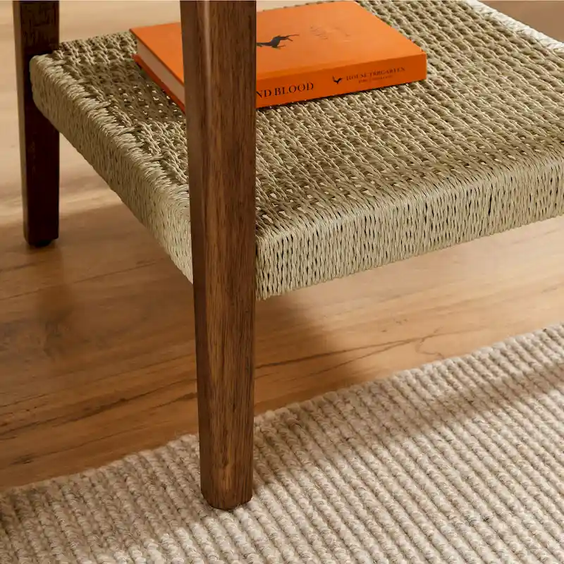 23 Mid-Century Side Table with Woven Shelf