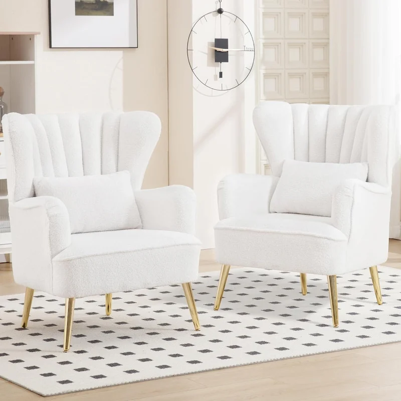 HOMYKA Modern Wingback Arm Chair Upholstered Accent Chair Set of 2