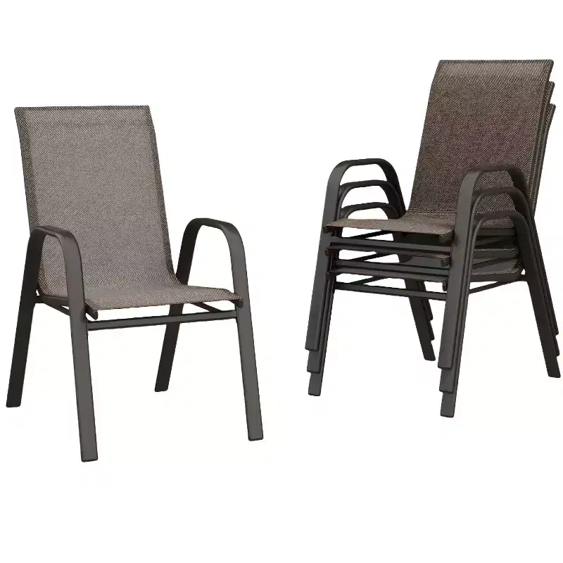 4 PCS Stackable Dining Chairs, Stacking Chairs with Breathable Textilene Fabric & Metal Frame, Outdoor Dinning Seats for Patio, Deck, Backyard
