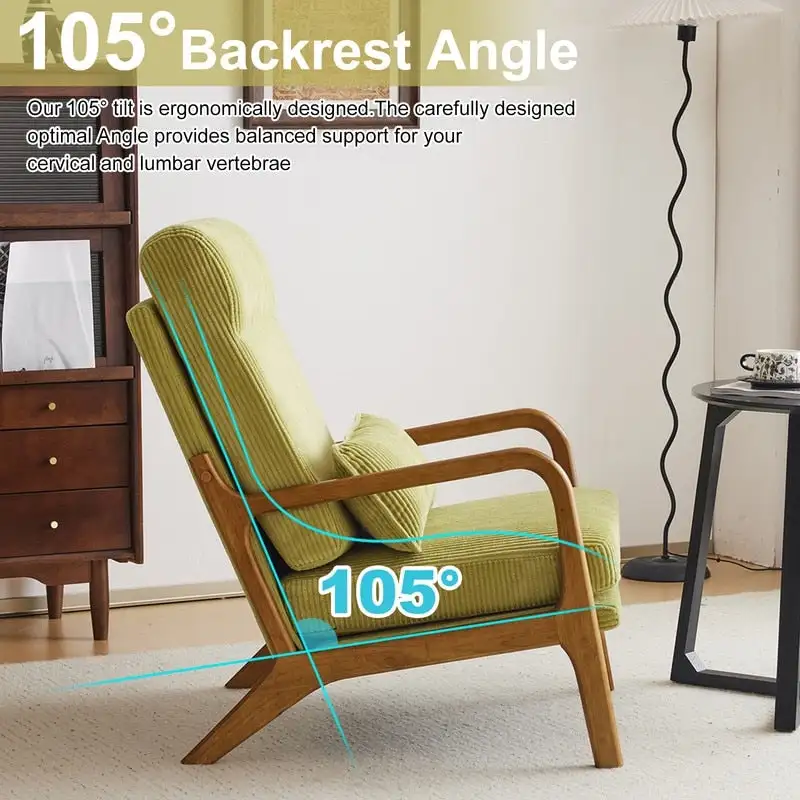 High Back Solid Wood Armrest Backrest Leisure Chair Accent Chair