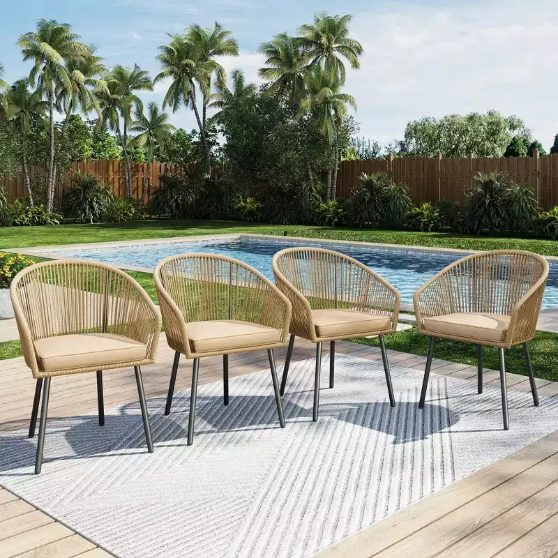 Captiva Designs 5pc Patio Dining Table with X-Shaped Legs & Woven Pull Cord Back with Seat Cushion